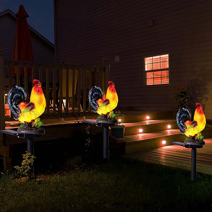 Solar Rooster Lights Outdoor Decorative,Solar Chicken Decor Garden Stakes Lights,Waterproof Chicken Statue with Led Lights Yard Art for Pathway Lawn Patio Courtyard Backyard(Warm White)