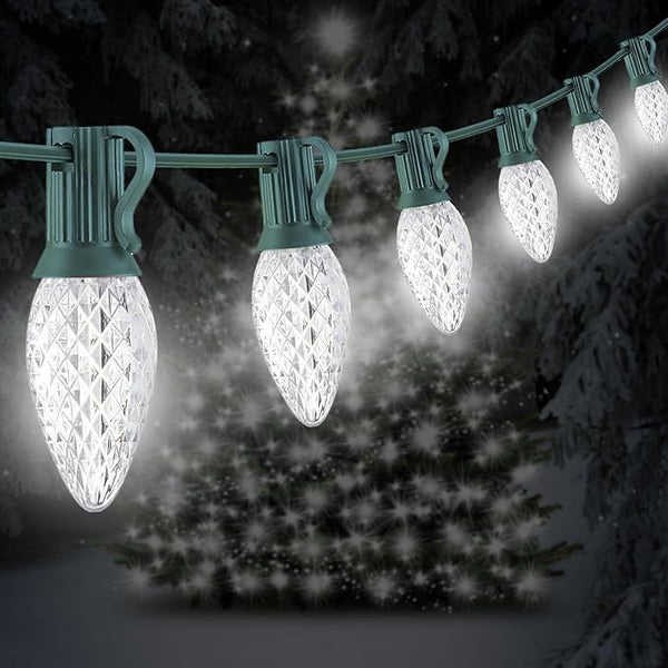 25FT C7 Christmas Lights Outdoor, Bright SMD LED String Lights with 25 7000K Cool White Bulbs for Roof, Fence | Lumora