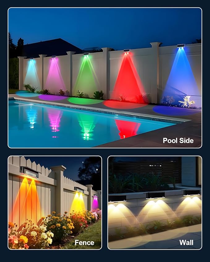 EGOBOO Solar Fence Lights Outdoor, 12 Pack 10 Modes Warm White & RGB Color Changing, Solar Powered Deck Lighting | Lumora