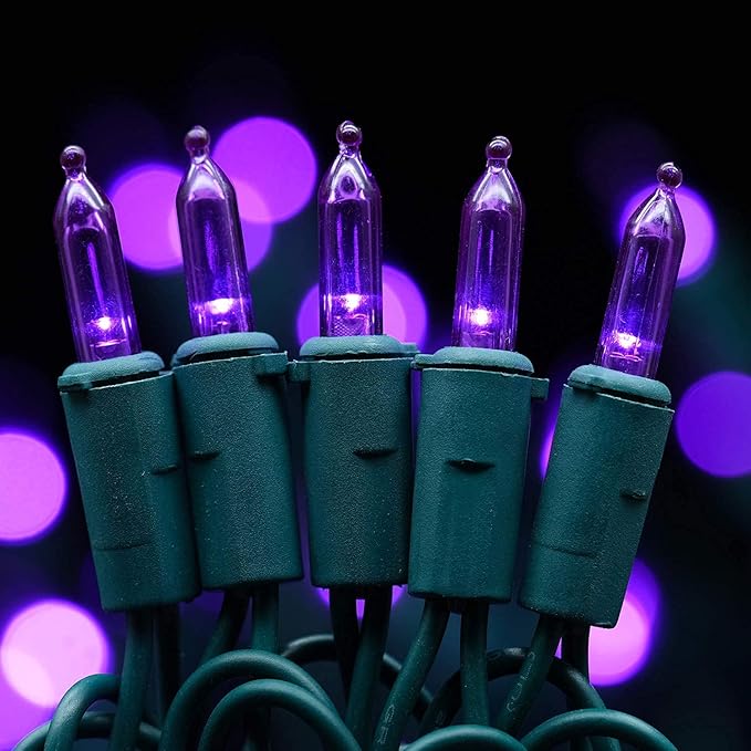 200 Count Purple LED Christmas Lights, 66 ft Green Wire UL Certified Commercial Grade Holiday String Light Set (Purple)