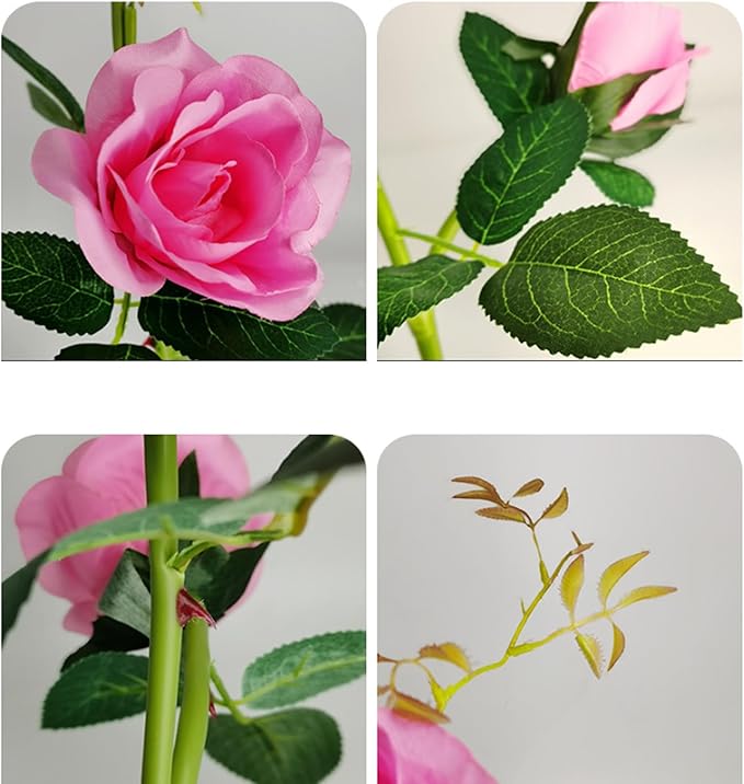 Lxcom Lighting Solar Garden Lights Solar Flower Lights Outdoor 10 Rose Solar Flowers Path Lights Waterproof Decorative Rose Garden Lights for Patio Path Garden Yard, 2 Pack(Pink)