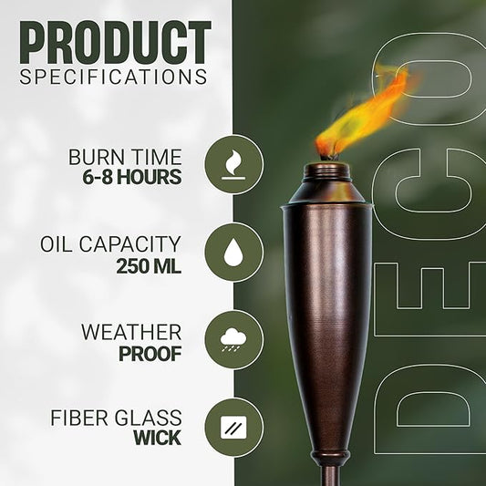 Garden Torches for Outside -Deco Home Pack of 4 Metal Garden Torches Citronella Oil for Outdoor Ambiance - Decorative and Functional Citronella Torches for Patio, Lawn, and Backyard- Bronze