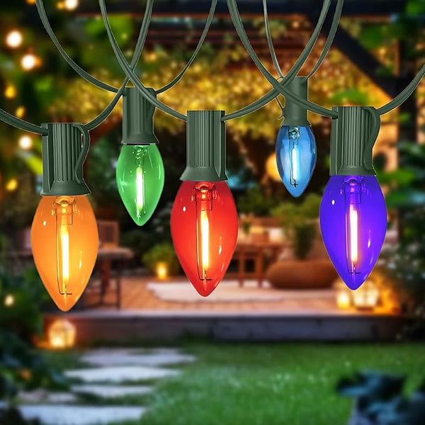 C7 Christmas Lights - 25FT Clear Multicolor LED Outdoor String Lights, Commercial Grade with 27 C7 Bulbs | Lumora