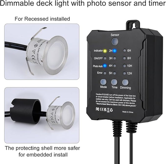SMY Lighting Dimmable LED Deck Lights with Timer and Photocell Sensor and Protecting Shell φ32mm,30Pack Outdoor LED Smart Deck Lighting IP67 Waterproof for Garden,Yard Stair, Patio, Floor Decoration