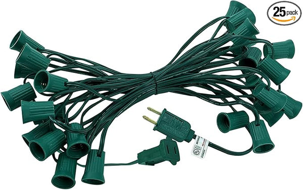 C9 Light Strand, 25Ft Outdoor String Lights Christmas Stringer with 25 E17 Light Sockets, Outdoor Stringer Set for | Lumora