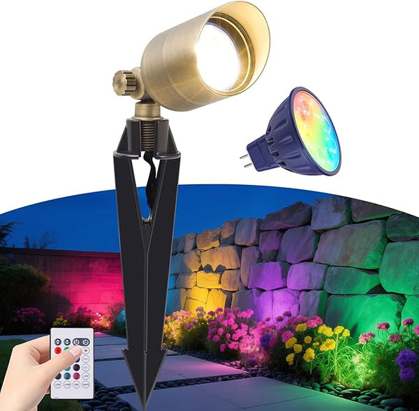 Low Voltage Landscape Lighting, Halloween Spotlight Outdoor, Color Changing Landscape Light, 12V Brass Spot Light | Lumora