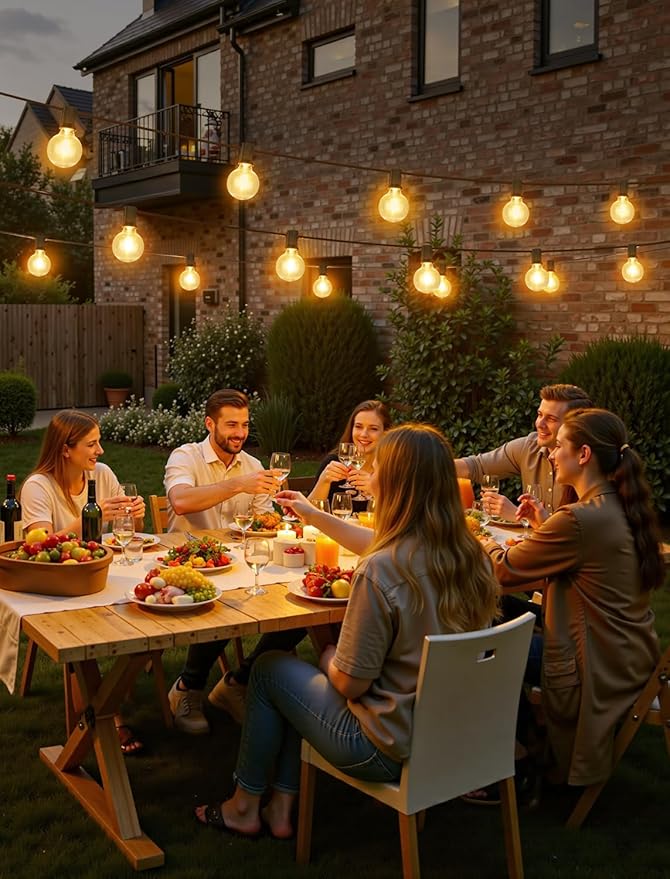 100FT(4x25FT) Solar String Lights Outdoor with Remote, Waterproof Dimmable 3 Modes Patio Light with 40+3 LED G40 | Lumora