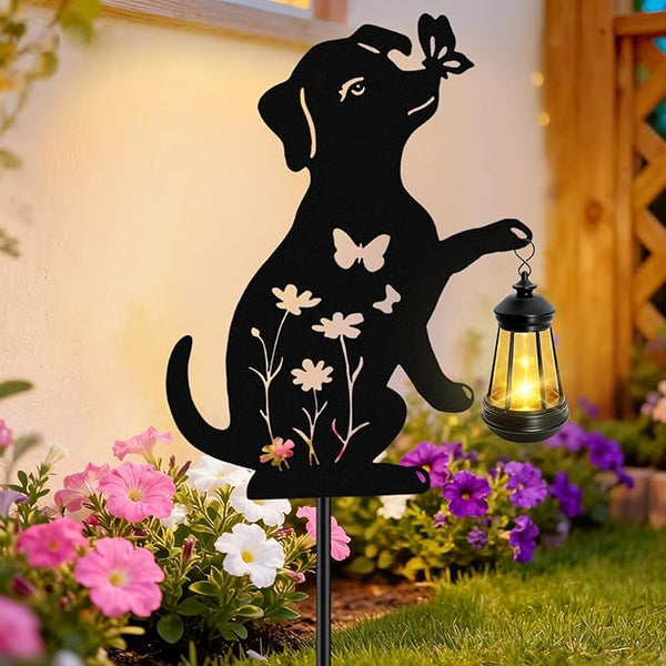 Dog Outdoor Solar Lantern Waterproof, Birthday Gifts for Christmas Women Mom, Solar Hanging Lights Dog Metal | Lumora