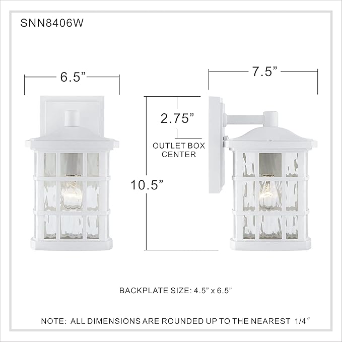 Quoizel Stonington Outdoor Wall Lantern, Coastal Armour 10.5 Inch 1-Light Matte White Vintage Wall Sconce, Clear Water Glass, 100W, Decorative Outside Lights for Patio, Porch, Garage or Yard