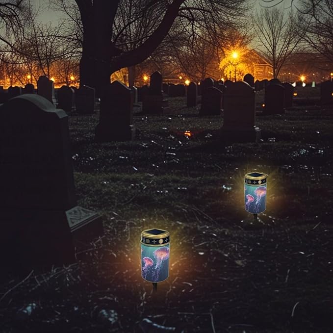 ZOUTAIRONG Solar Light for Cemetery Grave 2 Pack Solar Garden Lights Cemetery Solar Lights for Grave Solar Pathway Lights Outdoor Cemetery Solar Lights for Grave Solar Lights Medusa Jellyfish