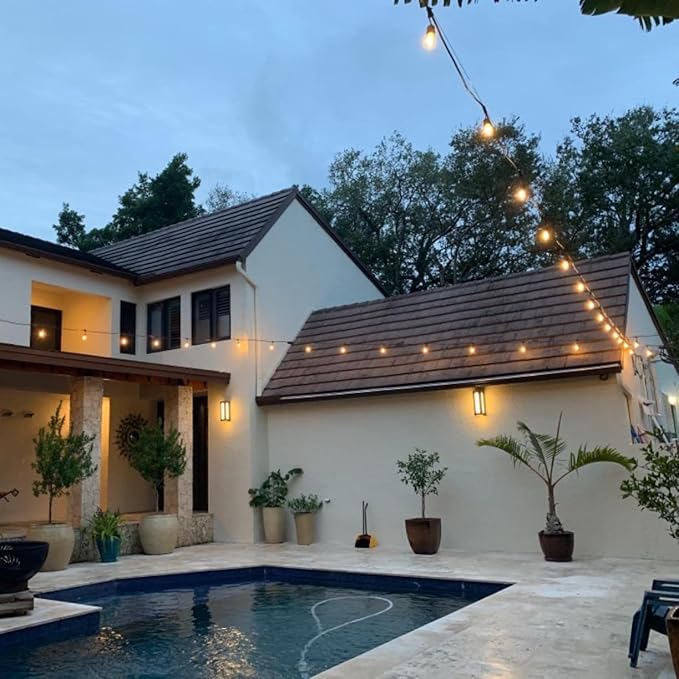 48Ft Outdoor Hanging String Lights,16 LED S14 Vintage Bulbs,Heavy Duty 120V Plug in & Connectable,Dimmable | Lumora