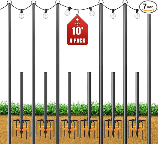 String Light Poles for Outside, 10ft Heavy Duty Poles for Outdoor String Lights Hanging Light, Outdoor Light Poles | Lumora