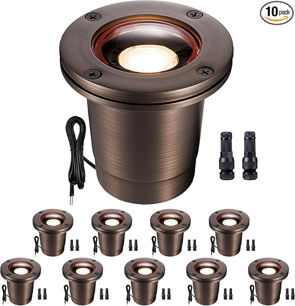 Gardenreet Brass Outdoor Well Lights Low Voltage - IP67 Waterproof 12V In-Ground Light, Hard-Wired LED Landscape | Lumora