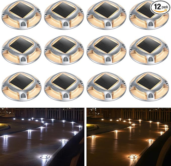 AGPTEK Solar Driveway Lights Outdoor 12 Pack, 2 Color Modes LED Deck Dock Marine Waterproof Driveway Marker Lights | Lumora