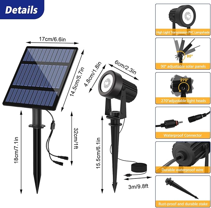 T-SUNUS RGB Solar Spot Lights Christmas Outdoor 6-in-1, Color Changing Landscape Spotlights Pond Lighting | Lumora