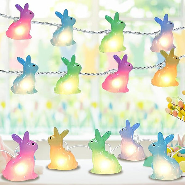 8.5FT Easter Decorations Bunny Lights, 10Pcs LED Pastel Easter Bunny Lights Plug in, Easters Light String for | Lumora