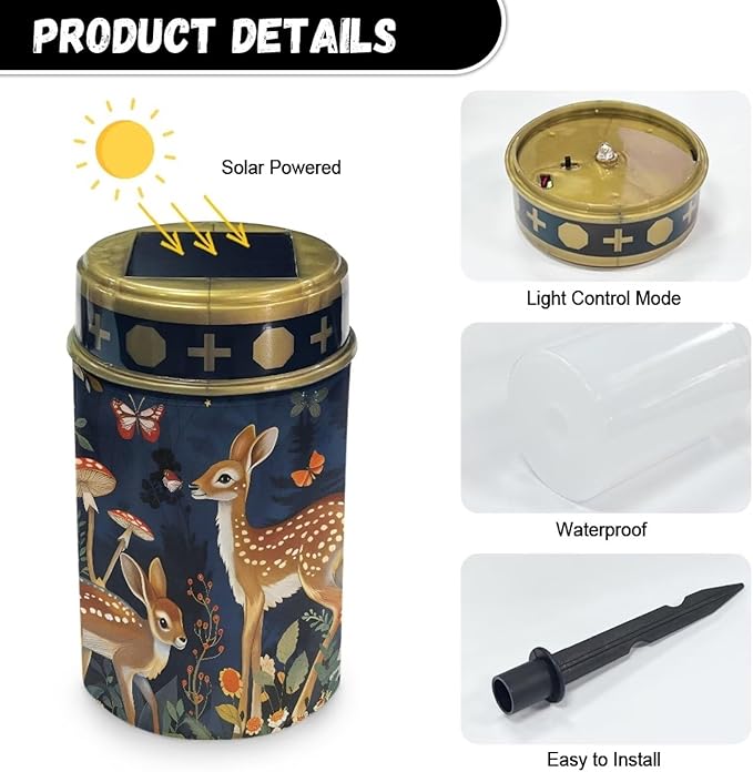 Deer Forest Cemetery Solar Lights, Solar Powered Garden Stake Lights, Deer Forest Decorative Lights for Cemetery Grave Yard Patio Outdoor Decoration Memorial