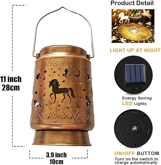 Unicorn Solar Light Outdoor Waterproof Hanging Decoration, Unicorn Metal Solar Decoration LED Lantern Outdoor Garden Decoration, Courtyard, Lawn, Tabletop, Path, Landscaping (Unicorn)