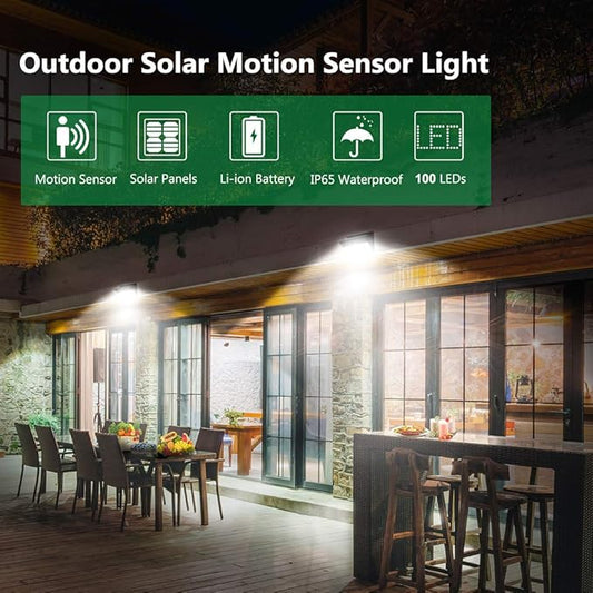 Luposwiten 100 LED Solar Lights Outdoor Waterproof - 2000 Lumens Solar Motion Lights Outdoor with 125° Lighting Angle, Easy-to-Install for Front Door, Yard, Garage, Garden (2-Pack)