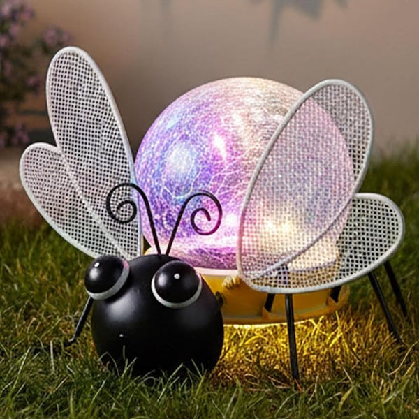 Solar Lights Outdoor Bee Decor with Crackle Glass Globe Lights - Cute Metal Bee Decor for - Garden Figurine Light | Lumora