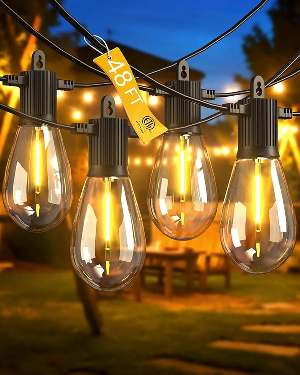 Outdoor String LED Patio Lights - 50FT, IP65 Waterproof Outside Patio Lights with 16 (15+1) S14 LED Bulbs for | Lumora