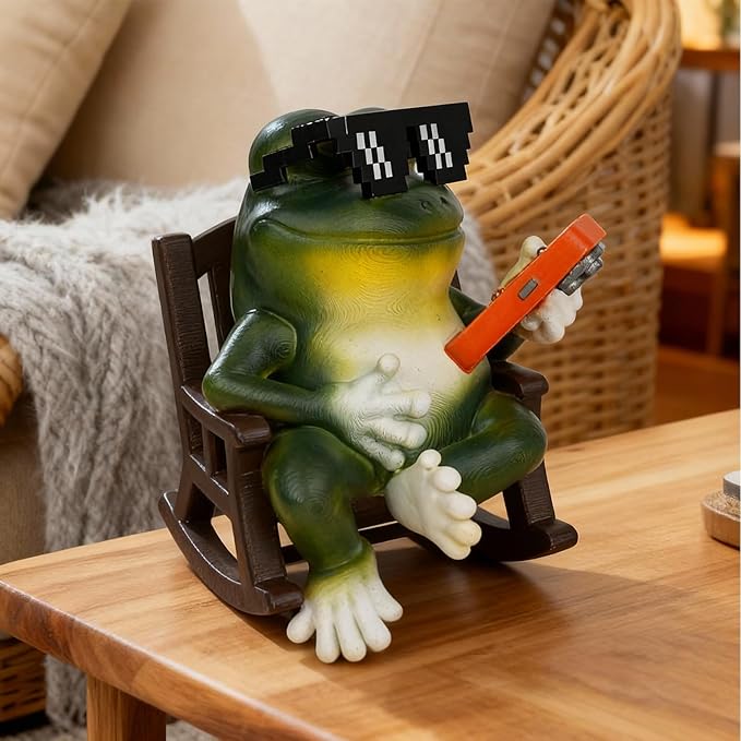 Solar Frog Garden Statue with LED Lights & Glowing Phone, Waterproof Outdoor Decor for Patio, Yard, Garden Decorations, Gift for Mom Grandma, Valentines Day Decorations, Birthday Gift for Women