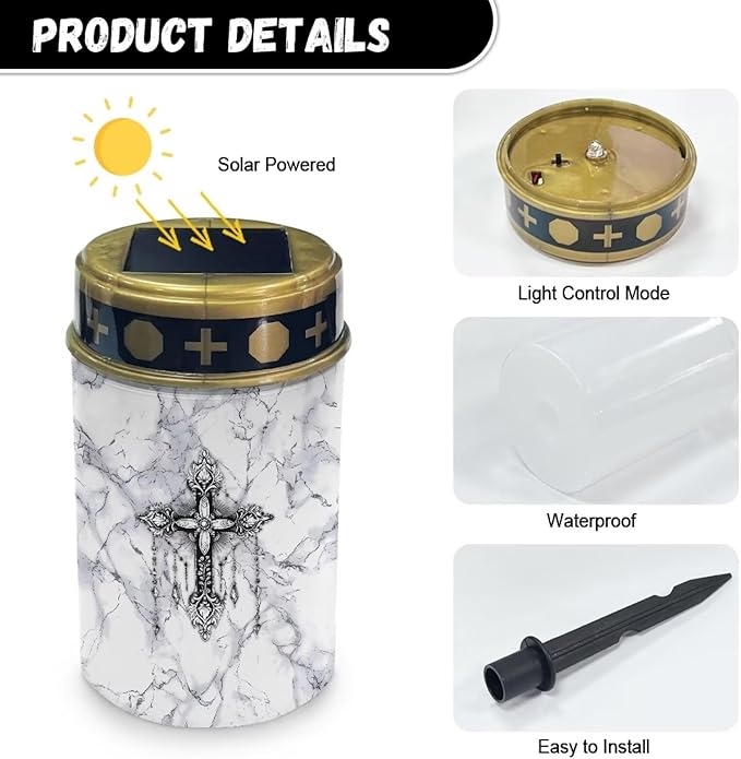 Cross Marble Solar Powered Garden Lights Pathway Solar Lights Outdoor Led Solar Light Long Lasting Read Light Bright Solar Garden Lights Waterproof Garden Lights