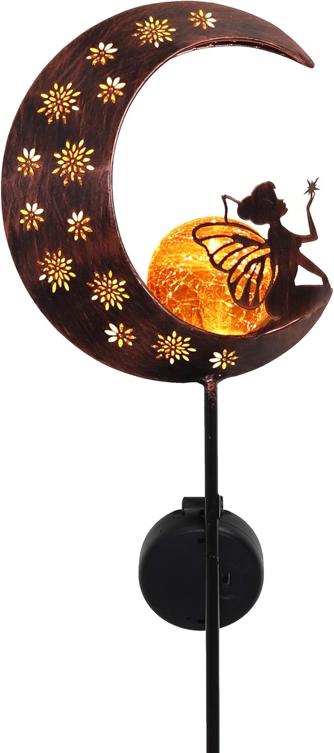 TERESA'S Collections Garden Decor for Outside,Moon Fairy Garden Accessories for Outdoor Decor, 39'' Solar Lights for Yard Decorations Outdoor, Metal Yard Stakes for Lawn Patio Porch Gifts for Mom
