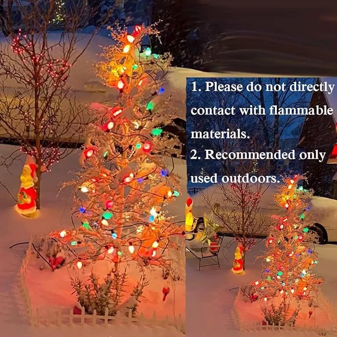 Sxminer C9/E17 LED Christmas Vintage Lights 25Ft Outdoor String Lights with 27 Multicolor LED Bulbs for Holidays Christmas Prom Party Wedding- Green Wire