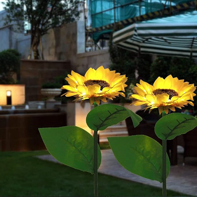 Solar Outdoor Lights, Waterproof Garden Sunflower Decorative Lights for Fence, Yard, Pathways, Solar Flowers Light, Spot Light Outdoor, Cute Stuff (Yellow)