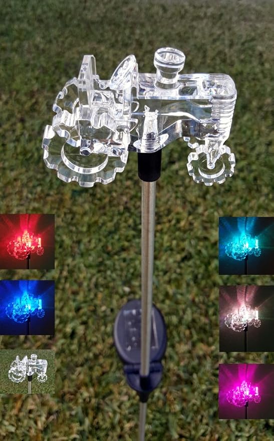 Set of 1 Solar Garden Stake Lights with Color Changing LED or Regular White LED Landscape Path Lights (1 Piece) (Tractor)