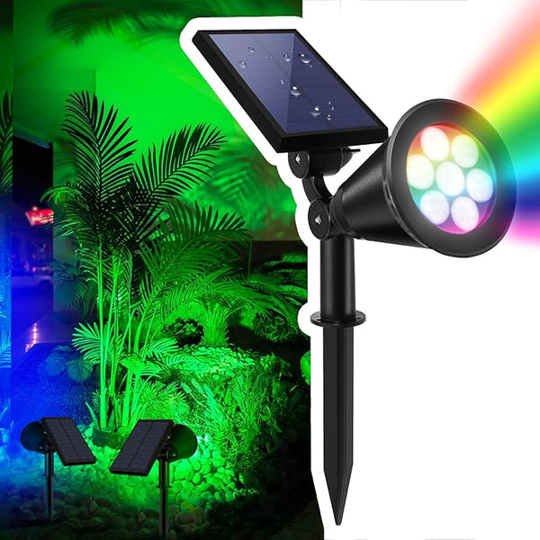 Solar Spotlights Outdoor, 7-LED Flag Pole Spot Lights, RGB Color Changing Solar Powered Landscape Flagpole Light | Lumora