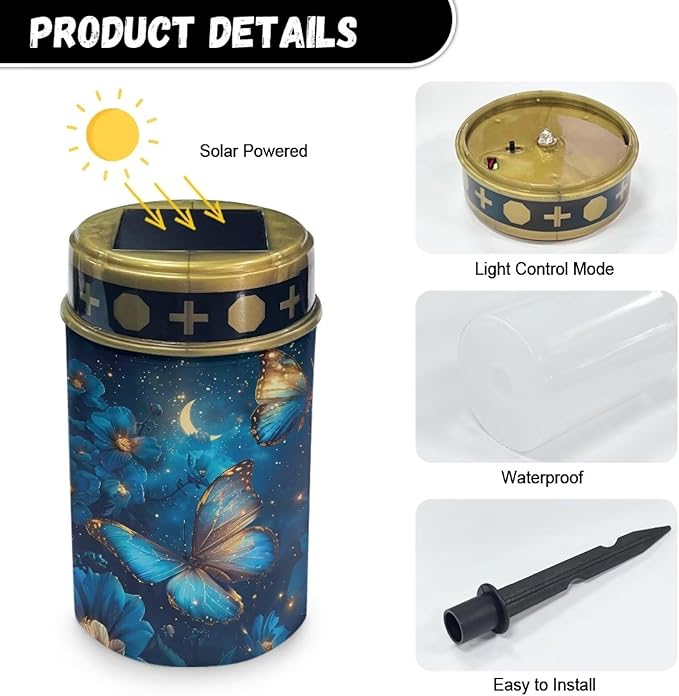 Butterfly Cemetery Solar Light LED Waterproof Solar Lights Guardian Solar Light for Grave Solar Walkway Lights Decorative Landscape Path Light Portable Solar Lights Book Light