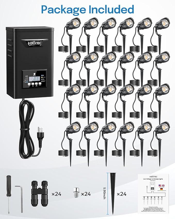 HIBOITEC 12W Low Voltage Landscape Lighting with 400W Transformer Photocell Sensor and Timer Connectors Spotlights | Lumora