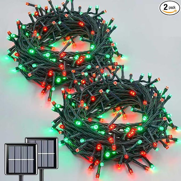 QITONG 2 Pack Red and Green Solar Christmas Lights, Each 66ft 200 LED Solar String Lights Outdoor Waterproof, 8 | Lumora