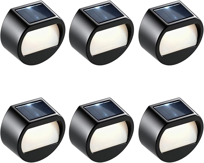 Sublume Solar Fence Lights, 6 Pack Outdoor Step Lights, IP65 Waterproof, 3000K Warm-White, Dusk to Dawn Outdoor Lighting Decor for Wall, Garage, Patio, Exterior, Porch