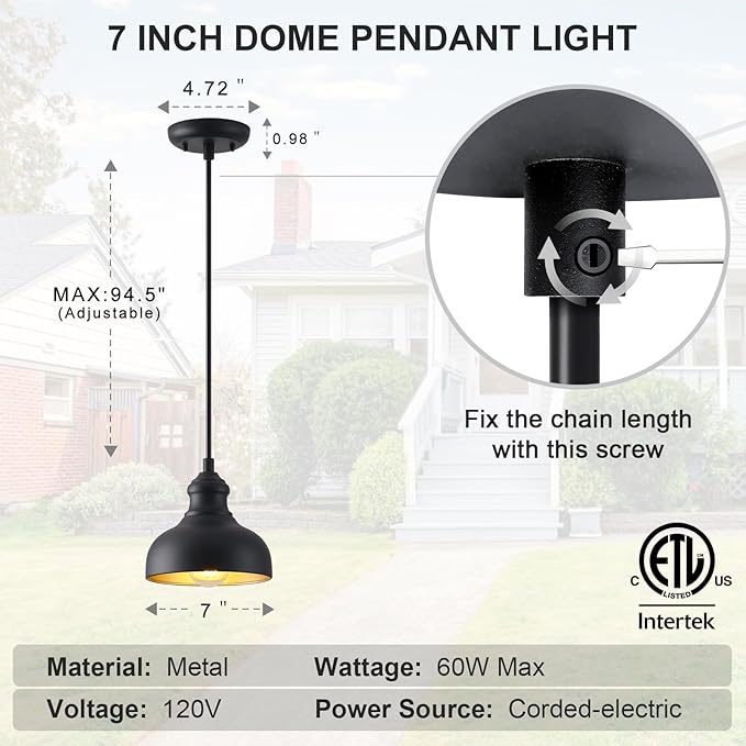 7in Dome Outdoor Pendant Barn Light Black and Brass Kitchen Island Hanging Light Fixture Exterior Small Porch | Lumora