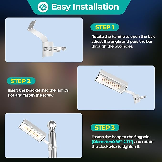 Solar Flag Pole Lights Outdoor 2 Pack, 3 Color in 1 Flagpole Lighting, High Lumen 48 Bright LED with Cool/Warm/Daylight White Modes, IP65 Waterproof Long Lasting for Outside Yard RV Flags Decor