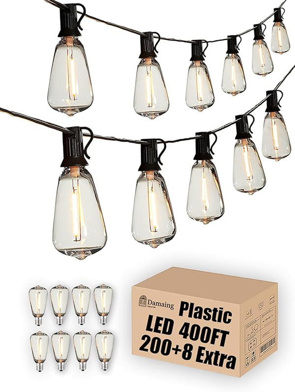 DAMAING Outdoor String Lights Weatherproof 400FT shatterproof connectable Patio Lights for Outside 4 Pack x 100FT | Lumora