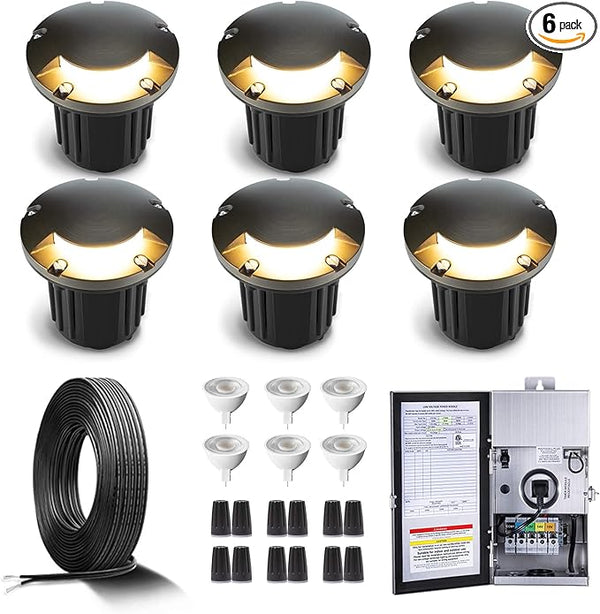 Gardenreet Brass In Ground Lights Kit(6 Pack) with 150W Low Voltage Transformer & MR16 Bulb & 100Feet Wire & | Lumora