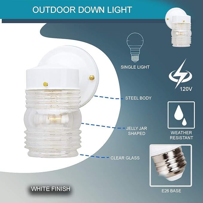 Ciata Outdoor Porch Light House Fixture Wall Mount Light Lantern Sconce, Lantern Sconce Fixture Jelly Jar Outdoor Down Light Fixture Front Porch - White