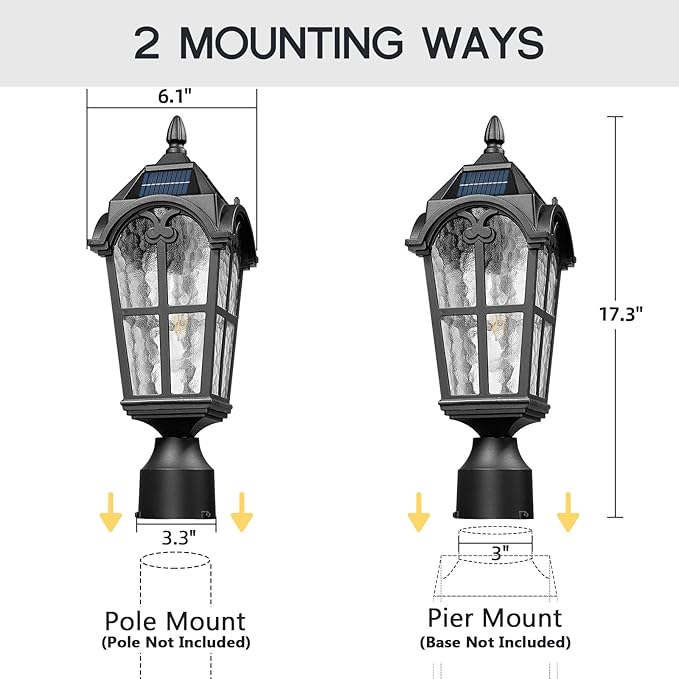 Emliviar 2 Pack Waterproof Solar Post Lamps in Black Finish for Pathway, 17.3'' Dusk to Dawn Garden Patio Post | Lumora
