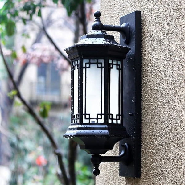 Chinese Style Farmhouse Villa Exterior Wall Lamp,Outdoor Waterproof Light with Frosted S Shade Alumiexpression | Lumora