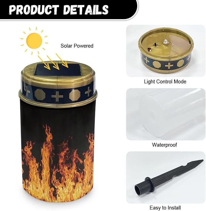 Fire Cemetery Solar Stake Lights Decorative Solar Pathway Lights Landscape Lights Gravesite Decor for Birthday in Heaven Mothers Day Fathers Day Memrial Day