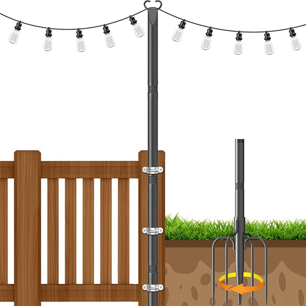 String Light Poles 1 Pack,Poles for Hanginig Outdoor String Lights with Fork and Fence Clamp | Lumora
