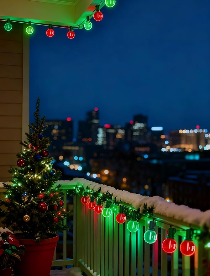 50Ft Red and Green Christmas Lights Outdoor, G40 Globe Patio String Lights with 27 LED Red and Green LED Bulbs(2 | Lumora