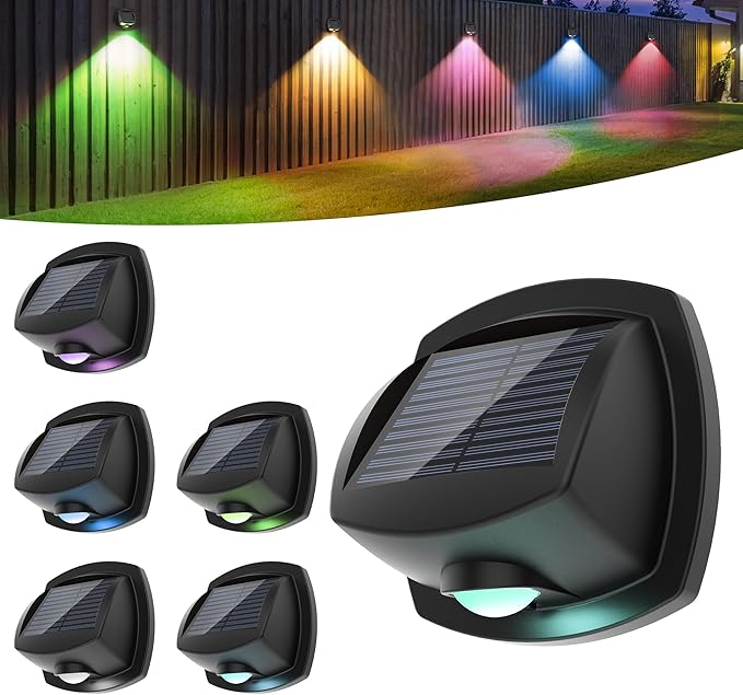 SOLPEX Solar Lights Outdoor Waterproof IP65, Solar Stair Lights Outdoor for Fence, Deck, Step, RGB Multicolor LED 11 Lighting Modes House Wall Light for Porch, Backyard, Fence, Garden Decor-6 Pack