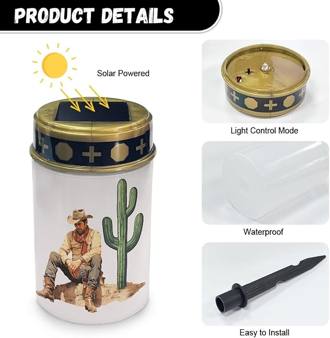 Cemetery Light Solar West Cowboy Outdoor Light Decor for Cemetery Solar Lights for Grave Waterproof Solar Garden Stake Lights for Memorial Garden, Backyard, Lawn, Pathway