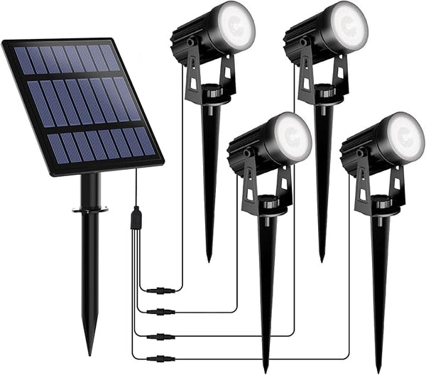 T-SUNUS Christmas Solar Garden Spotlight White Outdoor, 4-in-1 Spot Lights 6000K IP65 Waterproof 9.8ft Cable 5W | Lumora