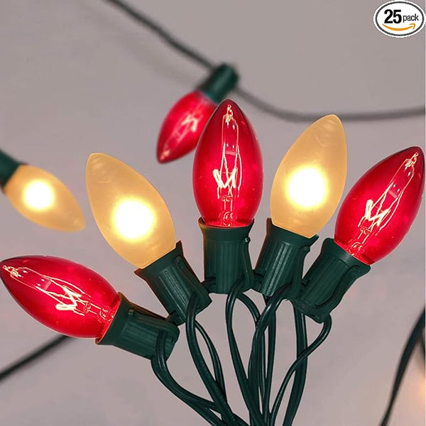 C9 Red and White Christmas String Lights 25Ft C9 Outdoor Christmas Decorations Lights with 26 Red Frosted White | Lumora